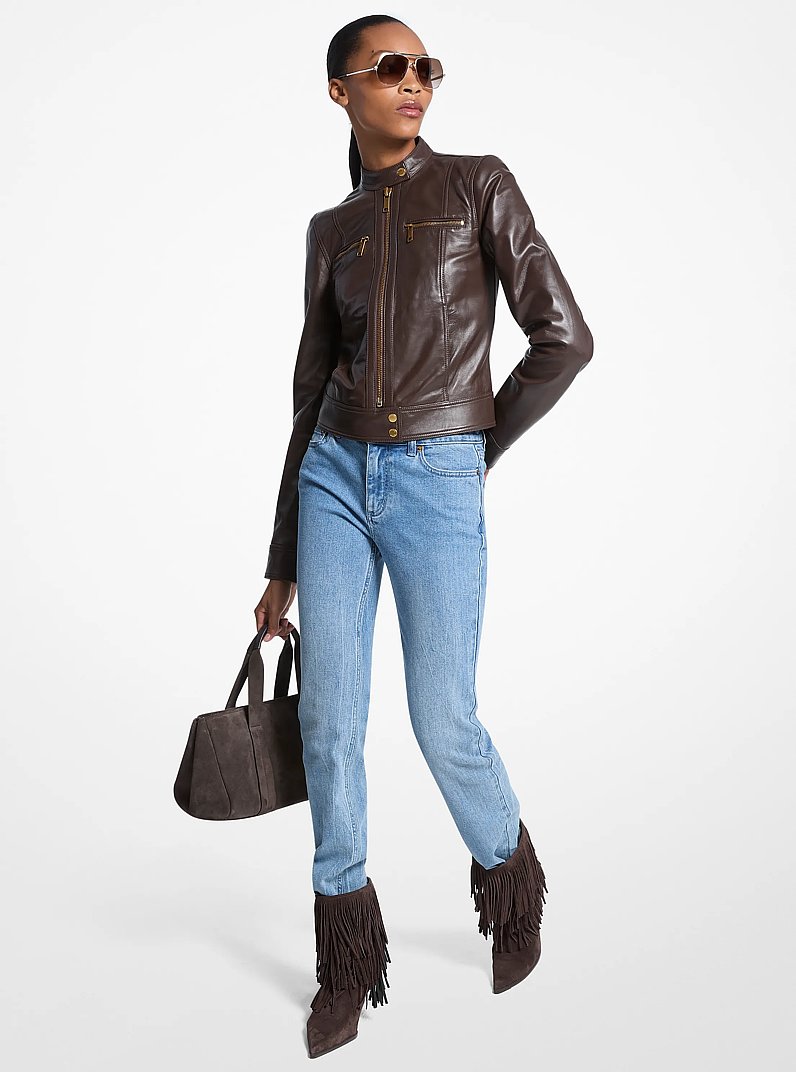 Leather Jacket in CHOCOLATE | Michael Kors