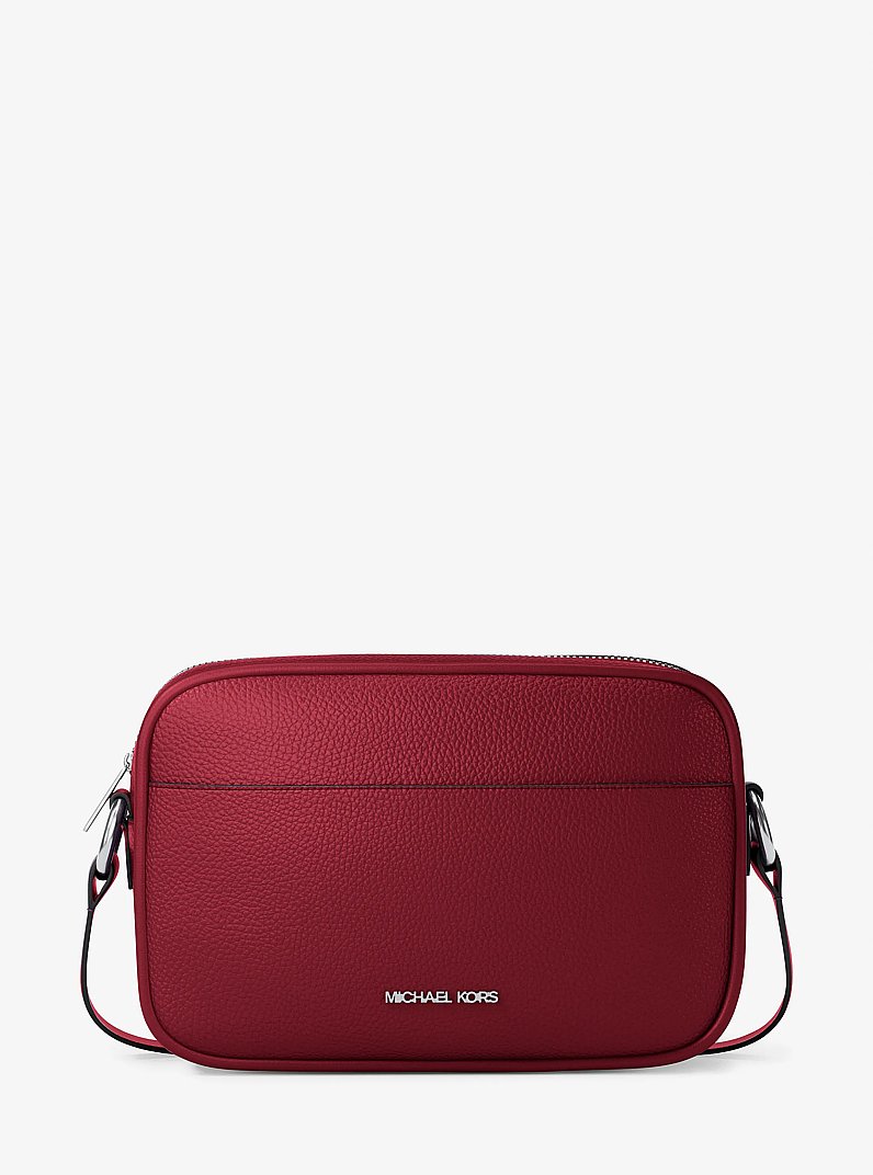 Jet Set Large Pebbled Leather Camera Crossbody Bag in BLACK - Sale