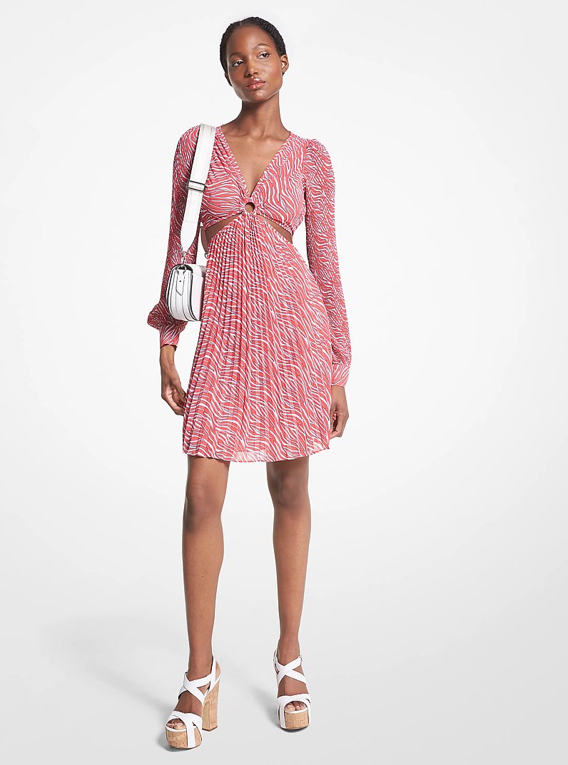 Vestido con aberturas de georgette con estampado de cebra in GERANIO | Michael Kors