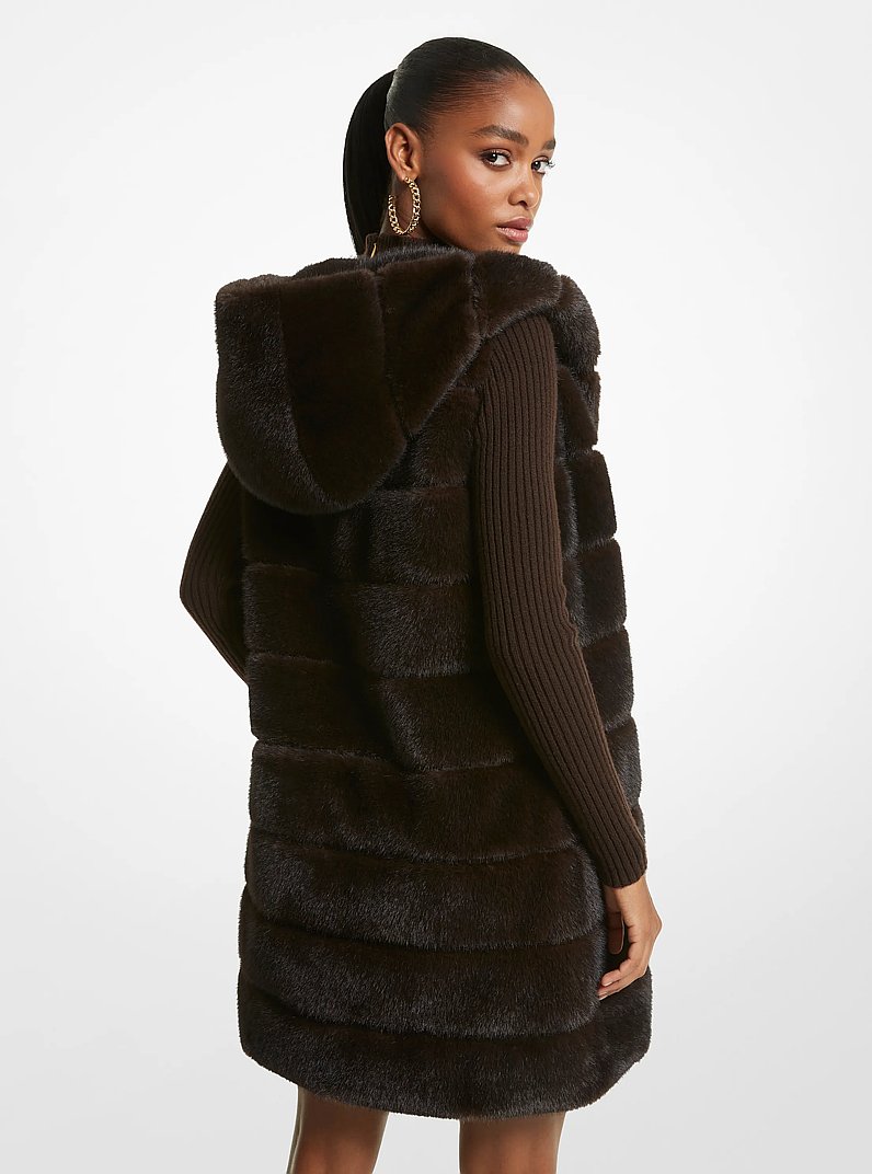 Quilted Faux Fur Hooded Vest in CHOCOLATE | Michael Kors