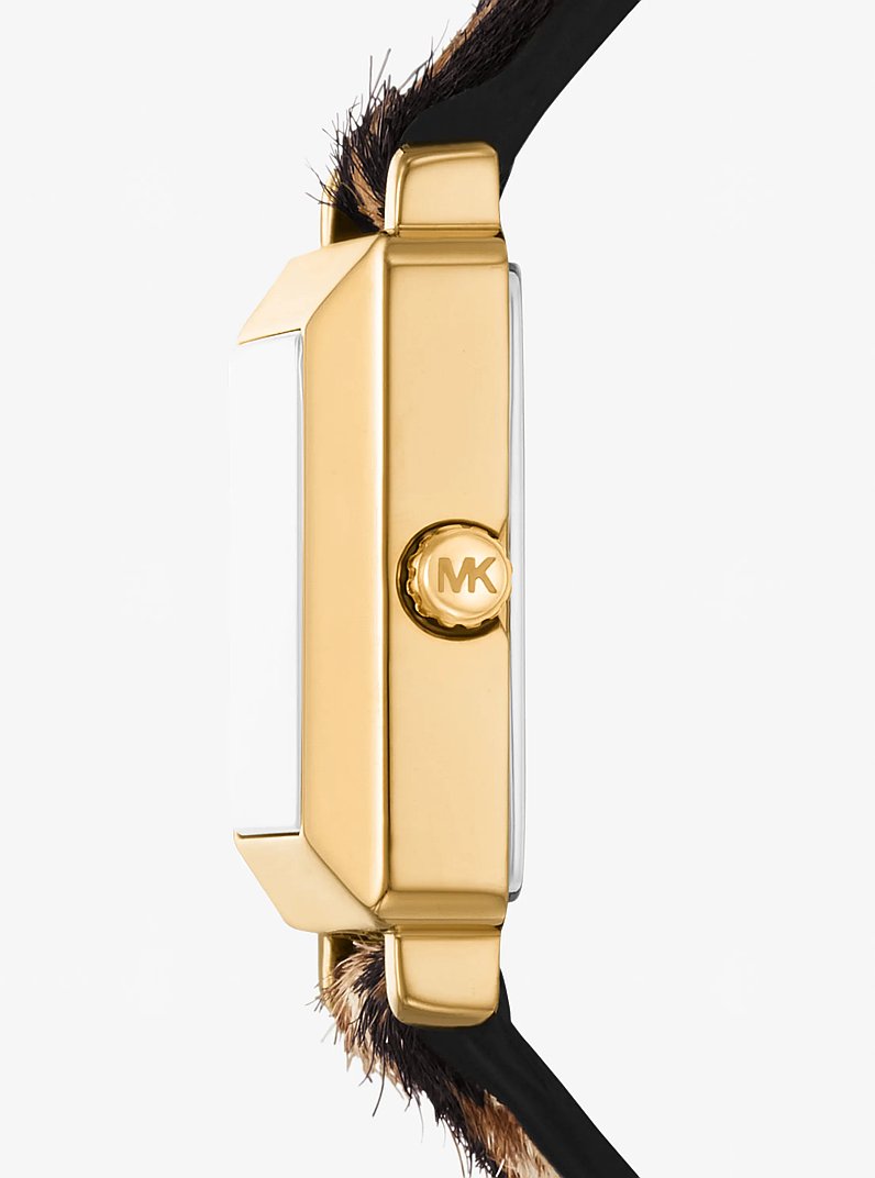 Petite Gwynn Pav&eacute; Gold-Tone and Leopard Print Calf Hair Strap Watch in GOLD | Michael Kors