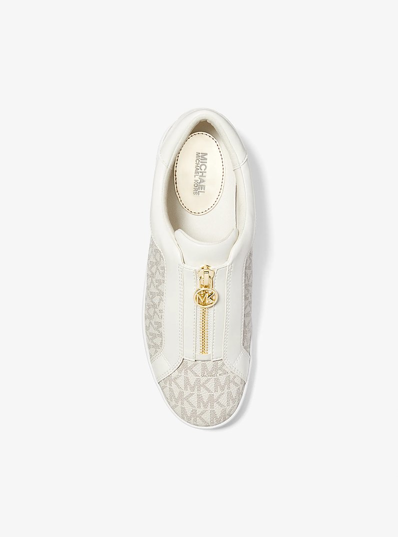 Keaton Signature Logo Zip-Up Sneaker in VANILLA | Michael Kors
