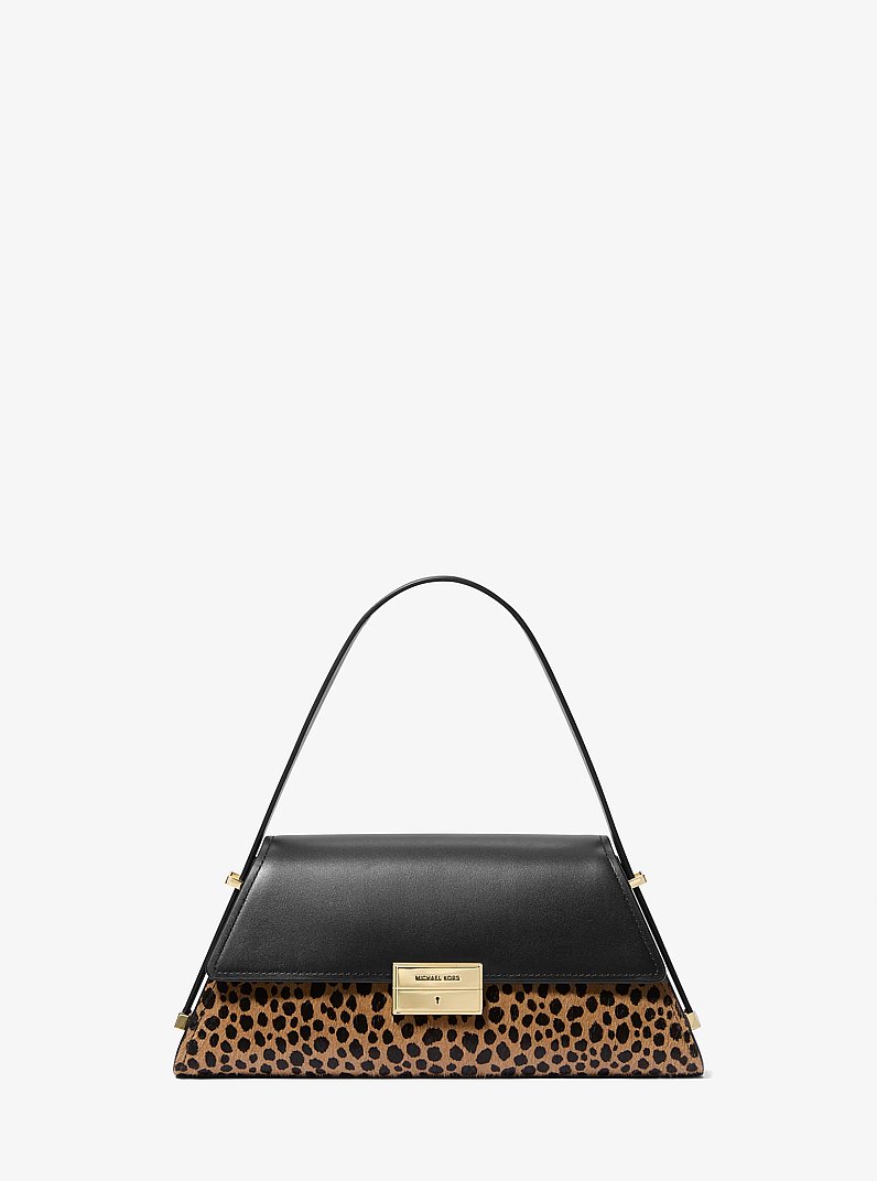 Ludlow Medium Leather and Cheetah-Print Calf Hair Shoulder Bag in