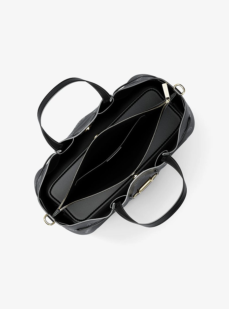 Carson Medium Logo Debossed Satchel in BLACK | Michael Kors