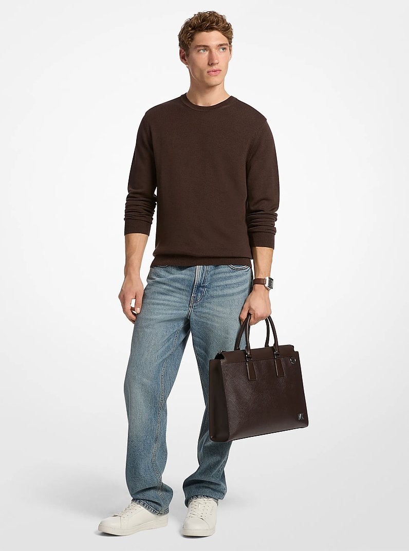 Edison Medium Scratch-Resistant Leather Briefcase in CHOCOLATE | Michael Kors