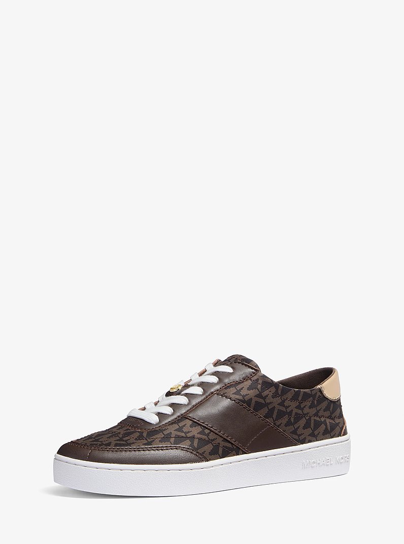 Kaycee Signature Logo and Leather Sneaker in BROWN | Michael Kors