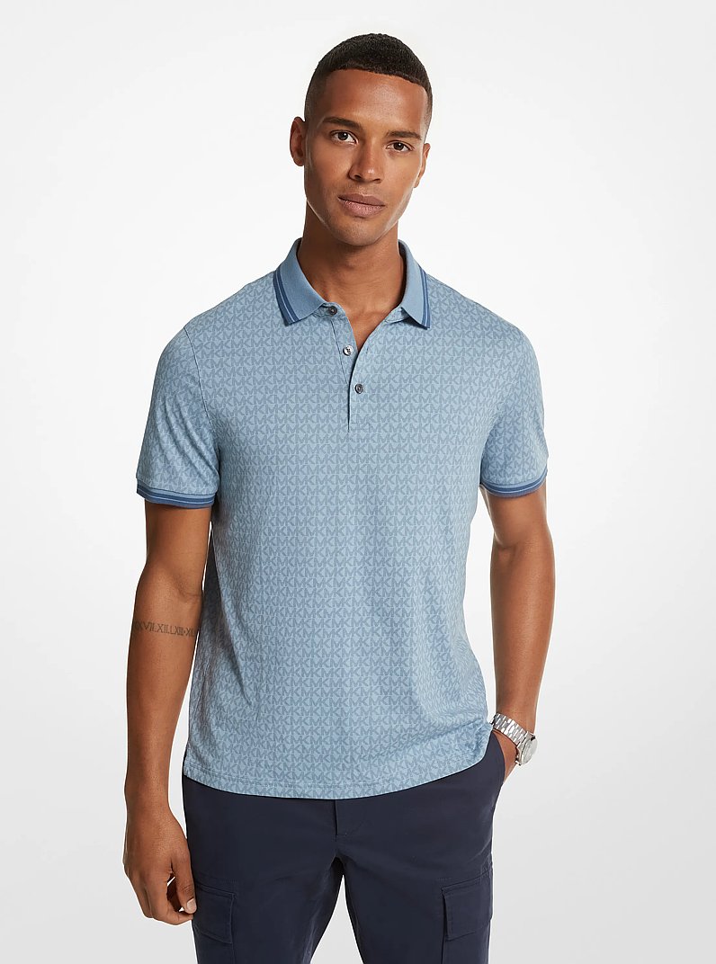 Greenwich Logo Print Cotton Jersey Polo Shirt in CHAMBRAY | Michael Kors