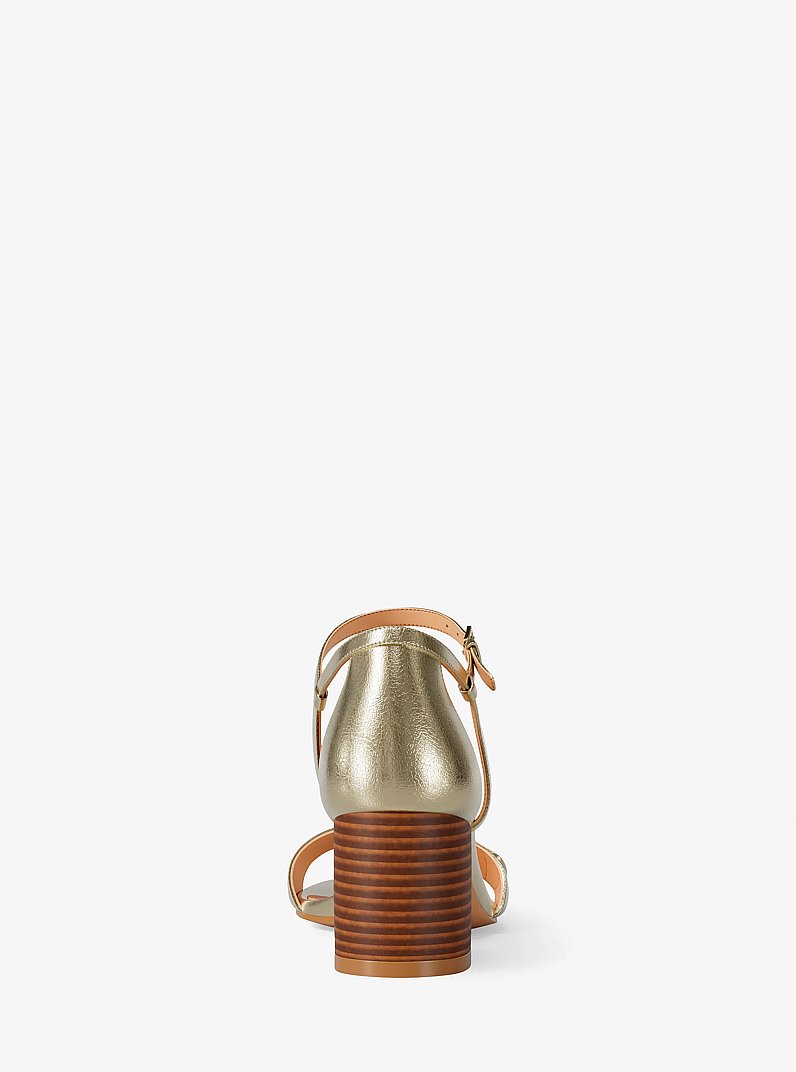 Hannah Metallic Block Heel Sandal in GOLD | Michael Kors