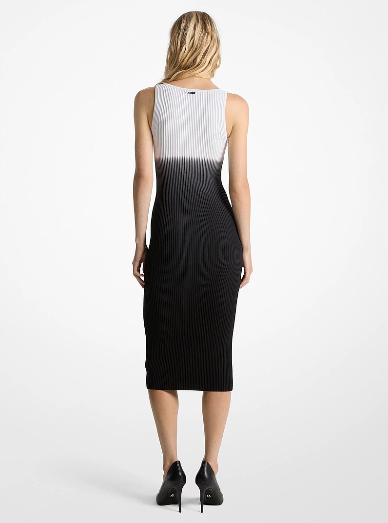 Vestido de viscosa el&aacute;stica acanalada con dise&ntilde;o ombr&eacute; in NEGRO | Michael Kors