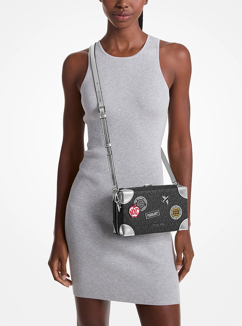 Jeanie Small Embellished Signature Logo Crossbody Bag in BLACK | Michael Kors