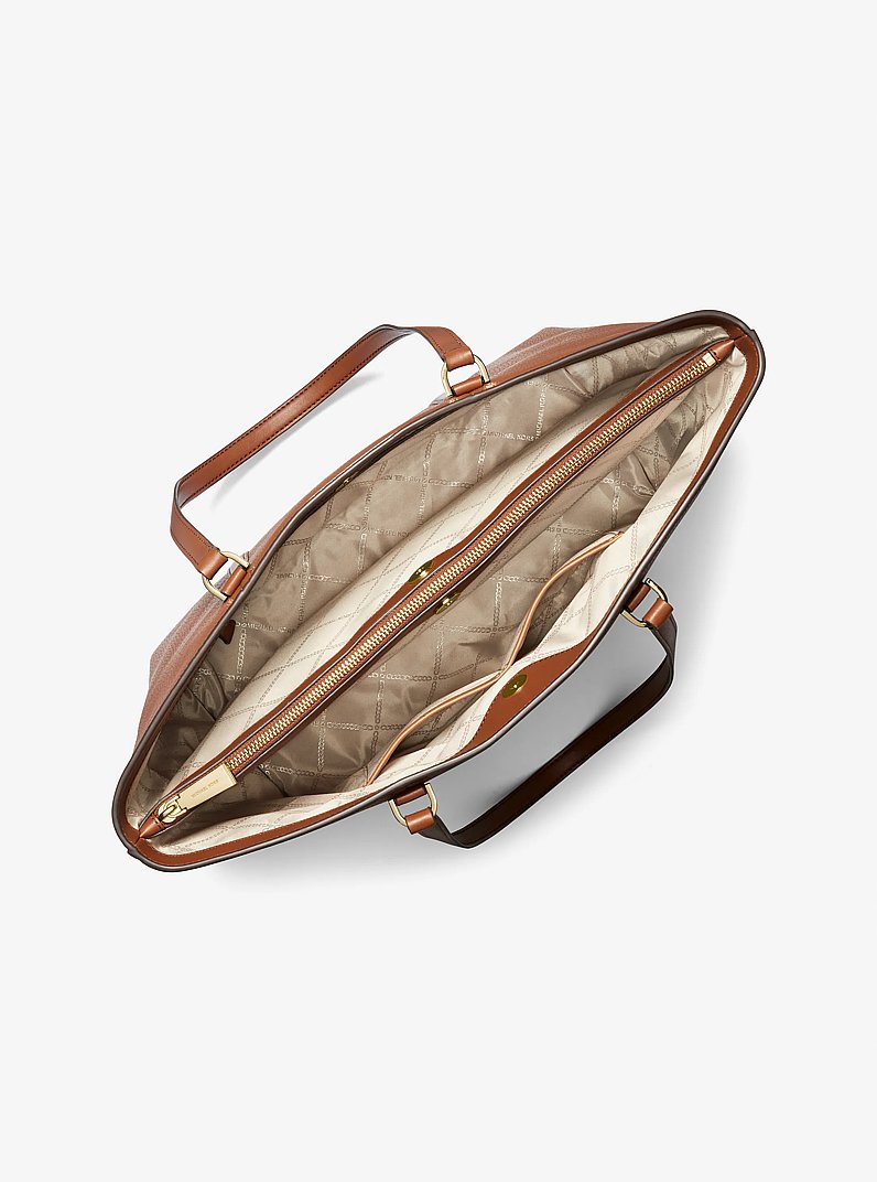 Temple Large Pebbled Leather Tote Bag in LUGGAGE | Michael Kors