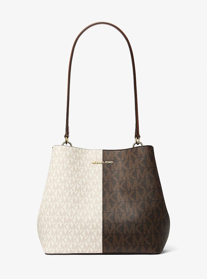 r*n様 Michael Kors 2-Way Shoulder/Handbag Pratt Medium Two-Tone Signature Logo Shoulder Bag in CHERRY MULTI