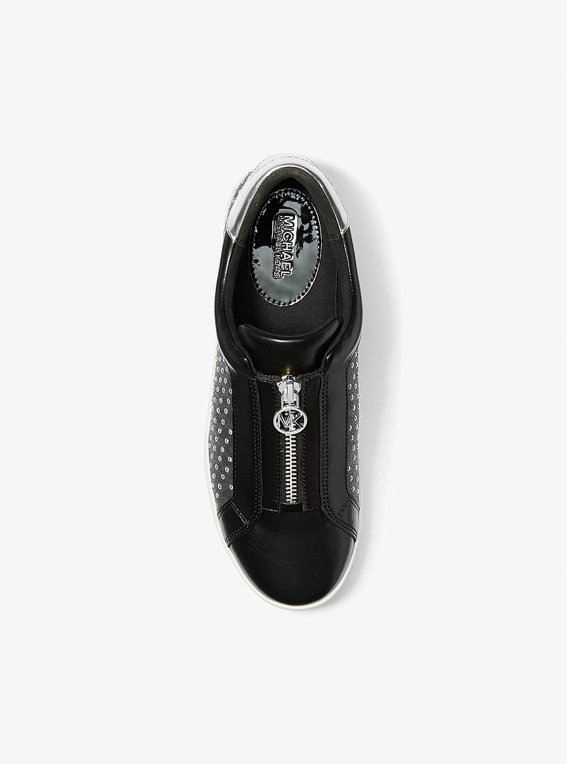 Keaton Embellished Signature Logo Zip-Up Trainer in BLACK | Michael Kors