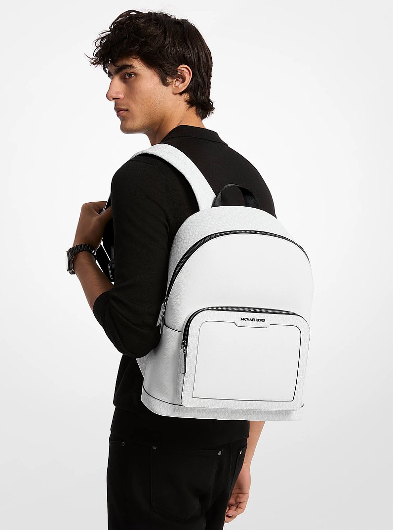 Cooper Medium Pebbled Leather and Signature Logo Commuter Backpack in BRIGHT WHT | Michael Kors