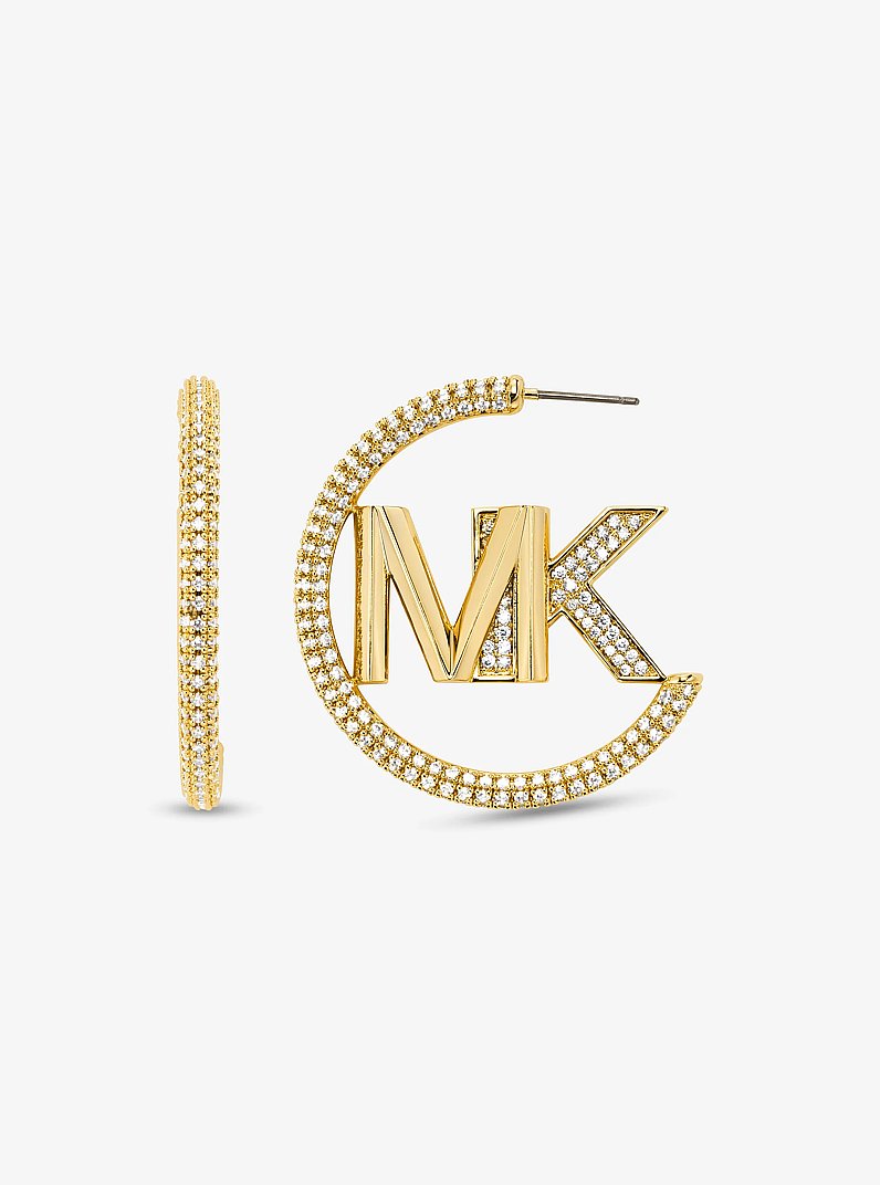 Orecchini a cerchio in ottone placcato in metallo prezioso con logo e pav&eacute; in ORO | Michael Kors