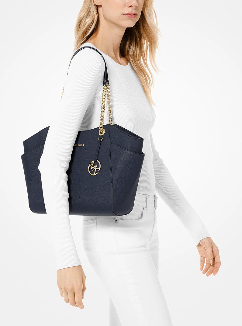 Jet Set Large Saffiano Leather Shoulder Bag in NAVY | Michael Kors
