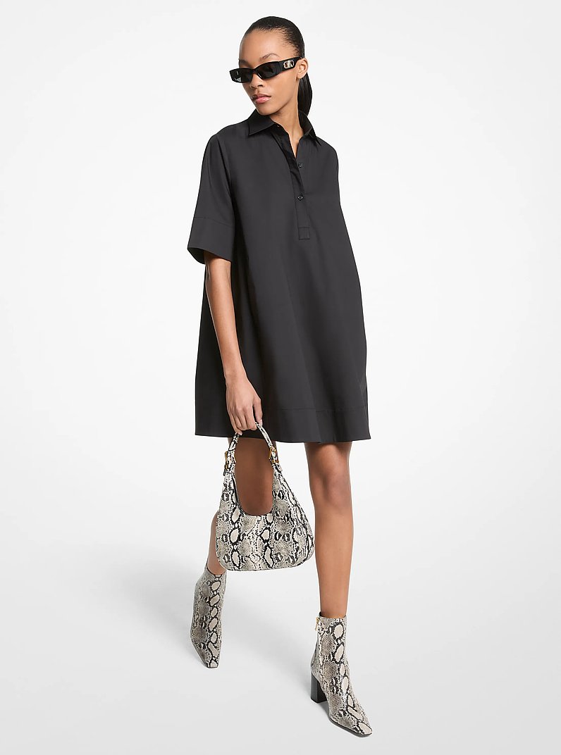 Stretch Cotton Poplin Shirtdress in BLACK | Michael Kors