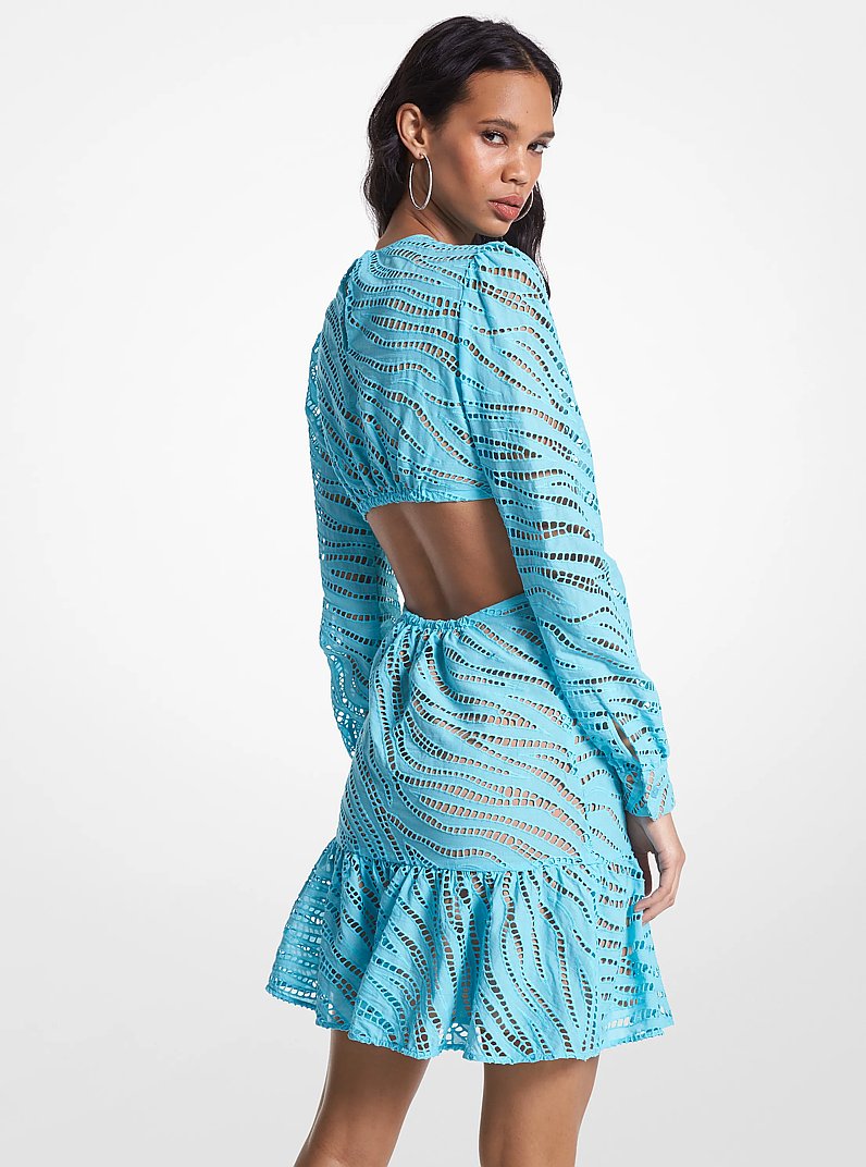 Vestido de algod&oacute;n con aperturas y ojales de cebra in TURQUOISE | Michael Kors