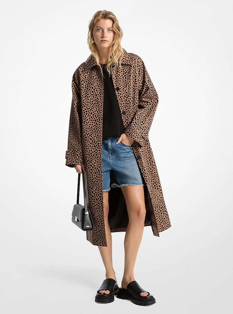 Cheetah Print Balmacaan Coat in CAFE | Michael Kors