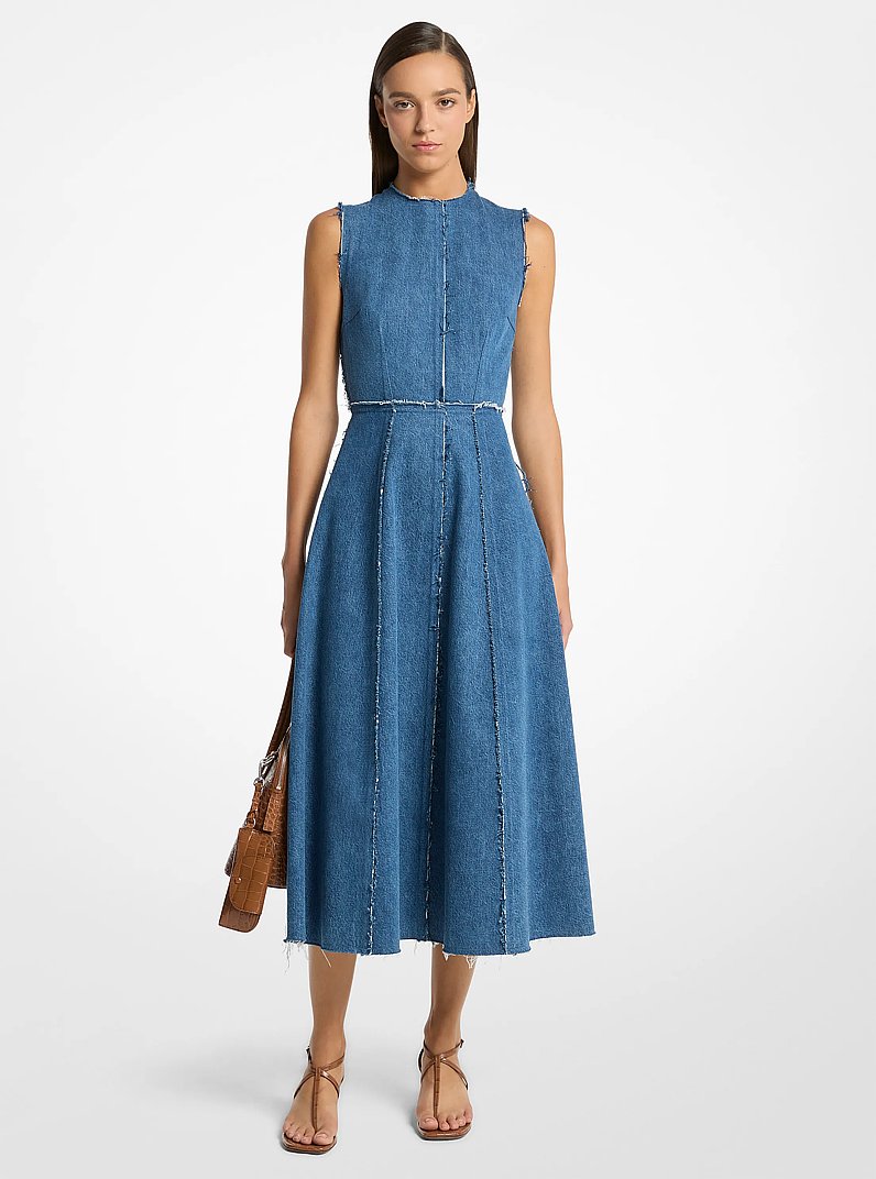Frayed Denim Dance Dress in INDIGO | Michael Kors