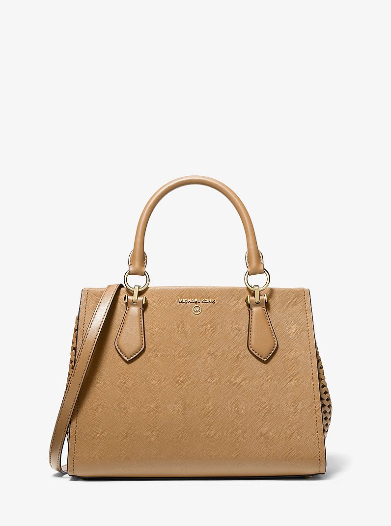 Marilyn Medium Saffiano Leather Satchel in CAMEL | Michael Kors