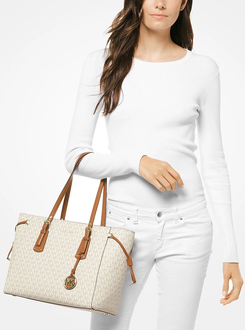 Voyager Medium Logo Tote Bag in VANILLA | Michael Kors