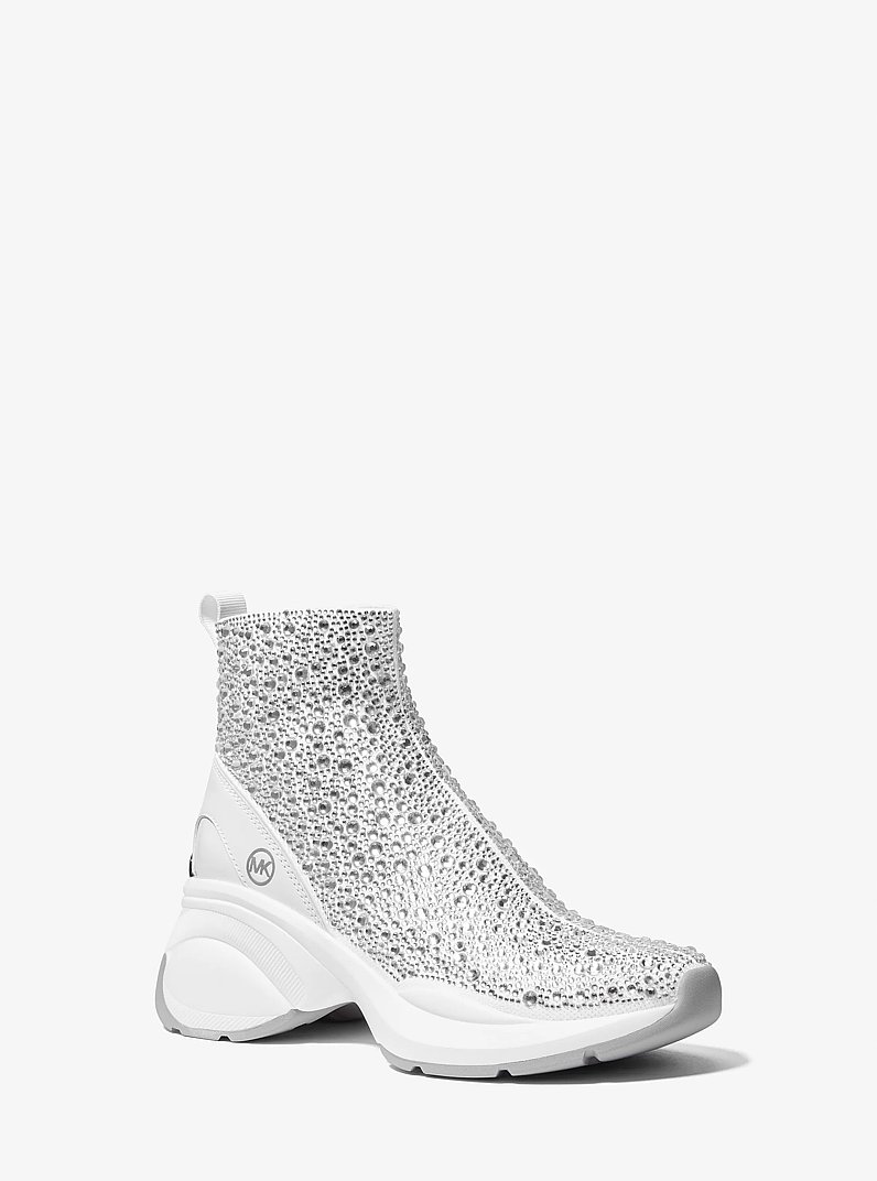 Zuma Embellished Stretch Knit Sock Sneaker in OPTIC WHITE | Michael Kors