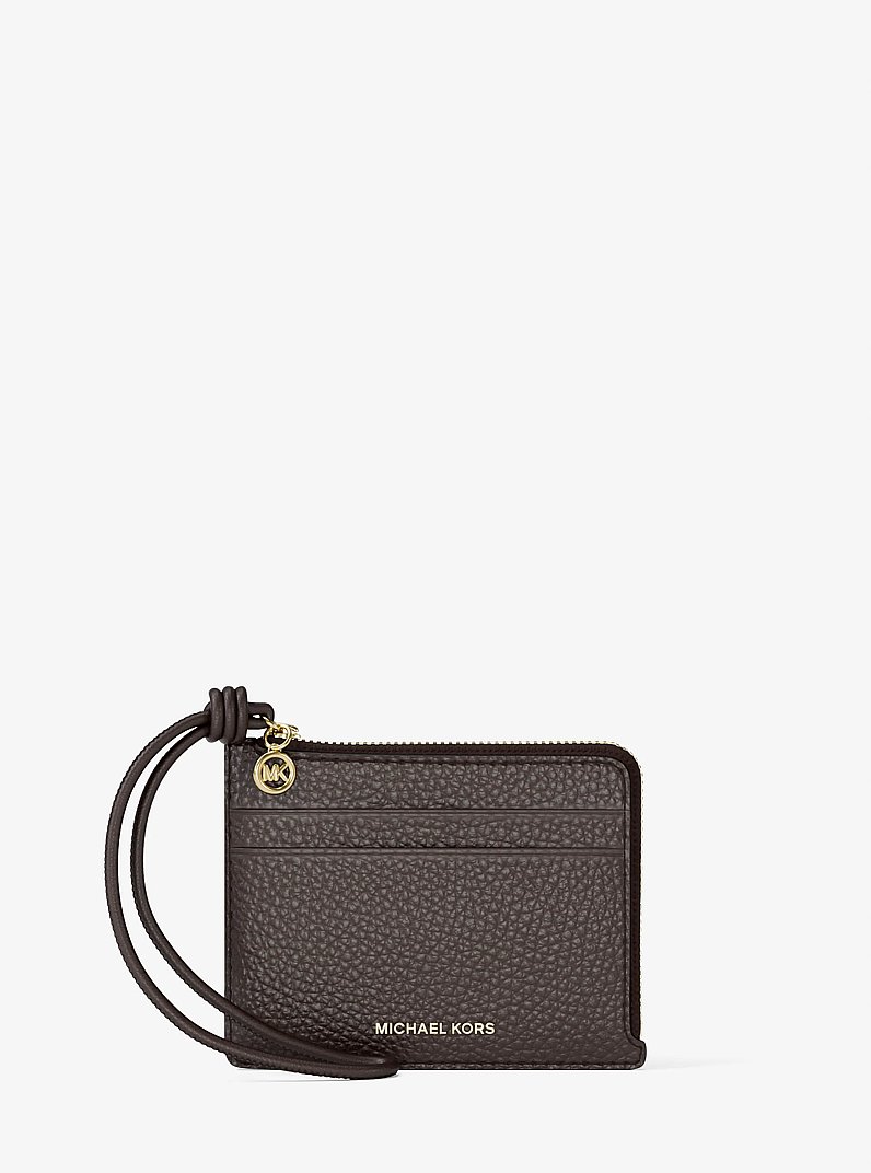 Jet Set Small Pebbled Leather Card Case Wristlet in CHOCOLATE | Michael Kors
