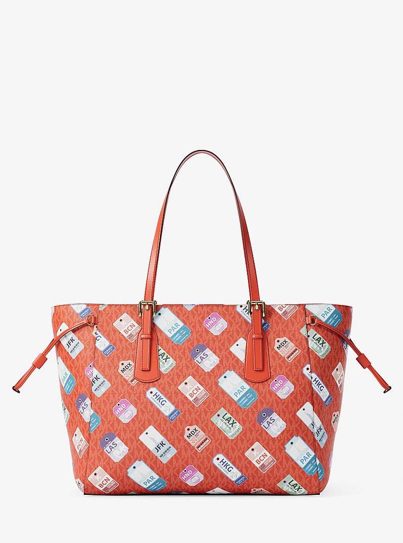 Voyager Large Printed Signature Logo Tote Bag in DK SANGRIA | Michael Kors