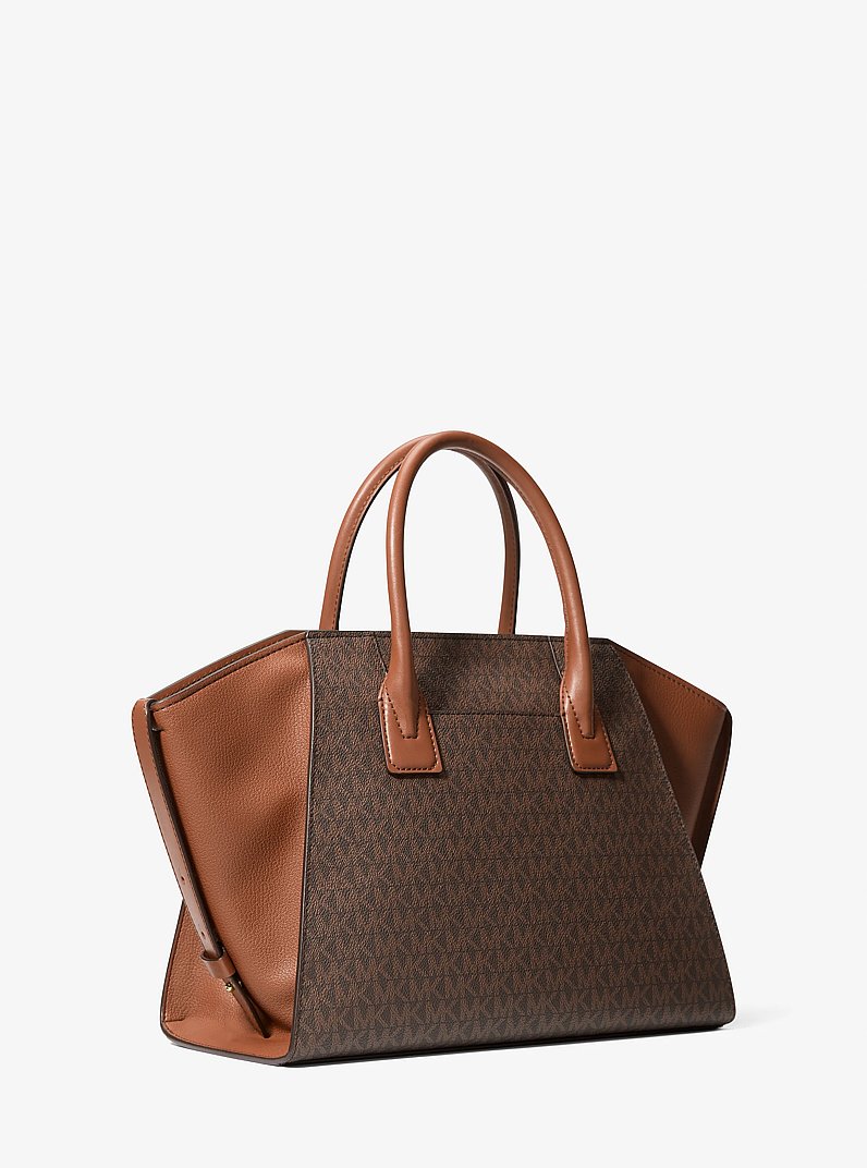 Avril Large Signature Logo Satchel in BROWN | Michael Kors