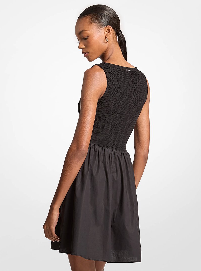 Smocked Stretch Matte Jersey Mini Dress in BLACK | Michael Kors