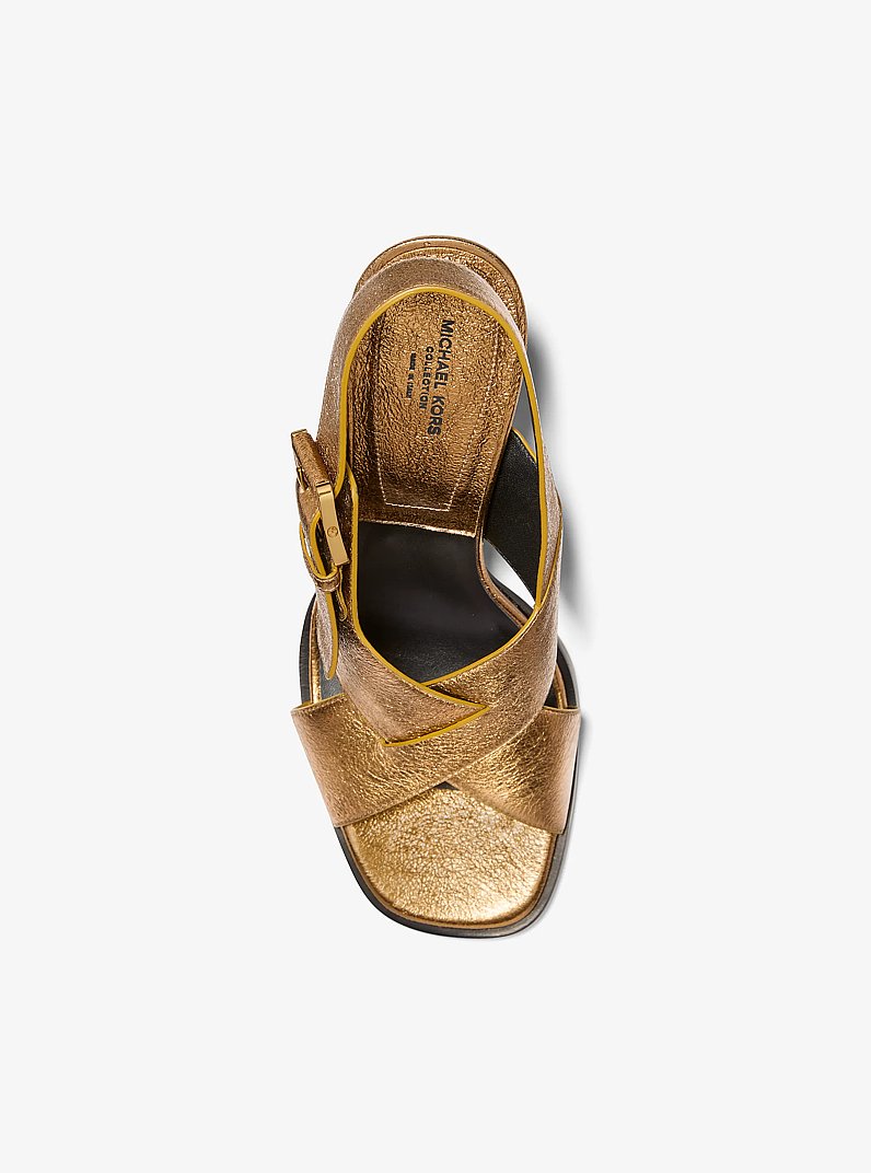 Jasmine Metallic Lizard Embossed Leather Sandal in BRASS | Michael Kors