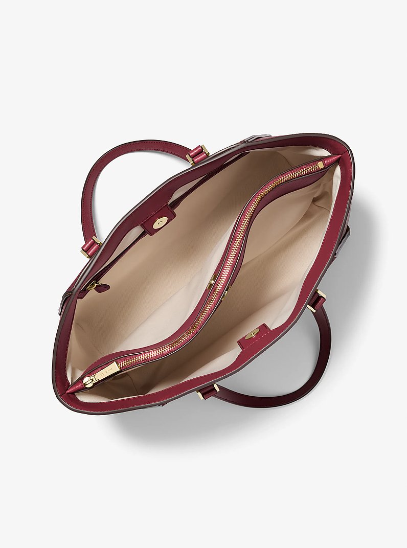 Taryn Large Leather Tote Bag in DEEP RED | Michael Kors