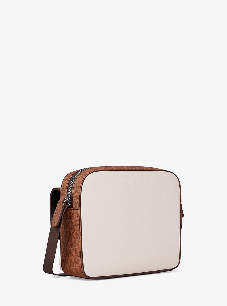 Cooper Medium Pebbled Leather and Signature Logo Camera Crossbody Bag in LT CRM/LUGG | Michael Kors