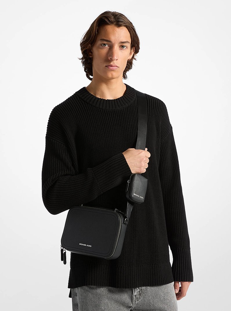Hudson Pebbled Leather Crossbody Bag in BLACK | Michael Kors