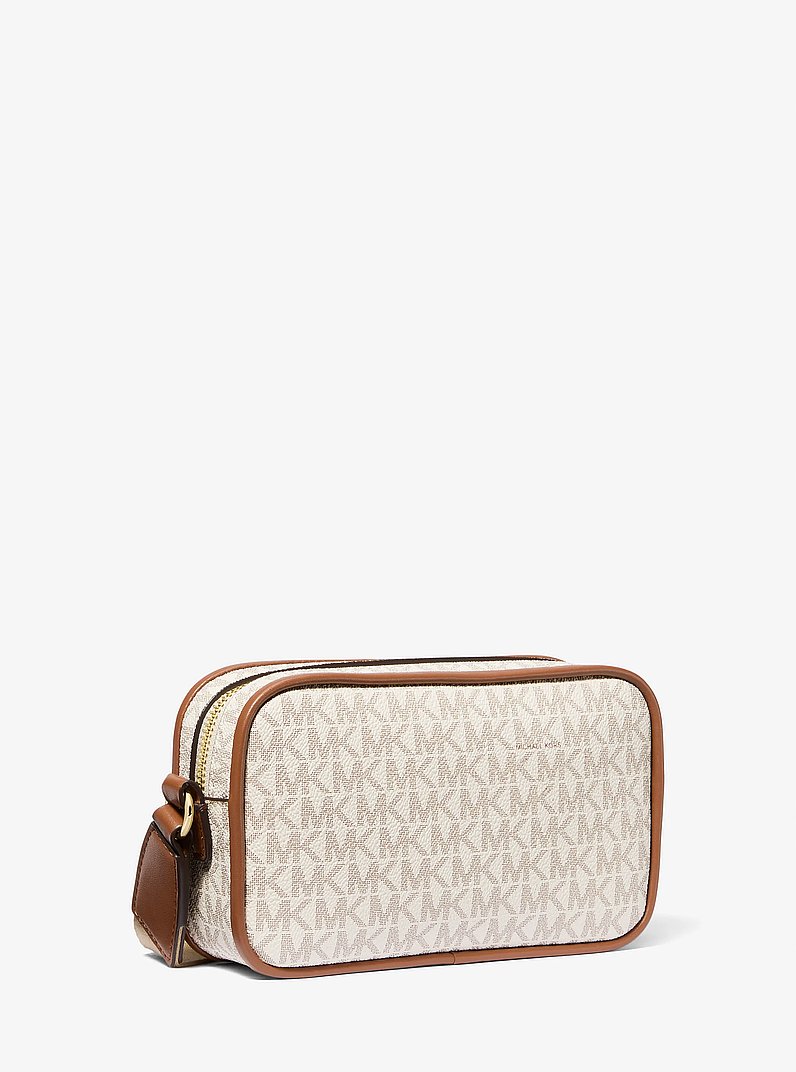 Bandolera para c&aacute;mara Bradshaw extrapeque&ntilde;a metalizada con logotipo in VAINILLA | Michael Kors