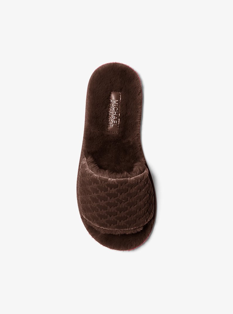 Alexis Logo Debossed Velvet Slide Sandal in NUTMEG | Michael Kors