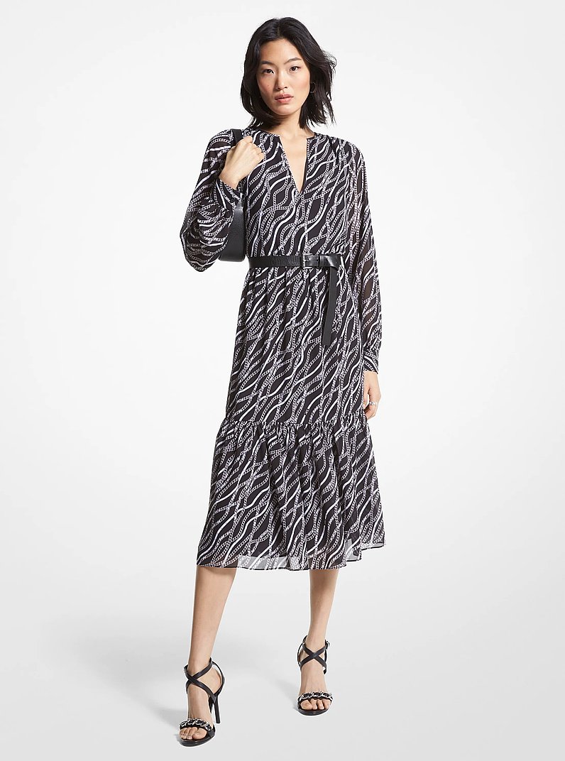 Vestido midi en georgette con estampado importante in NEGRO | Michael Kors