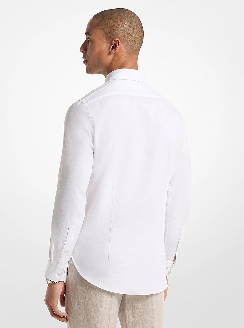 Camicia slim fit in cotone e lino in BIANCO | Michael Kors