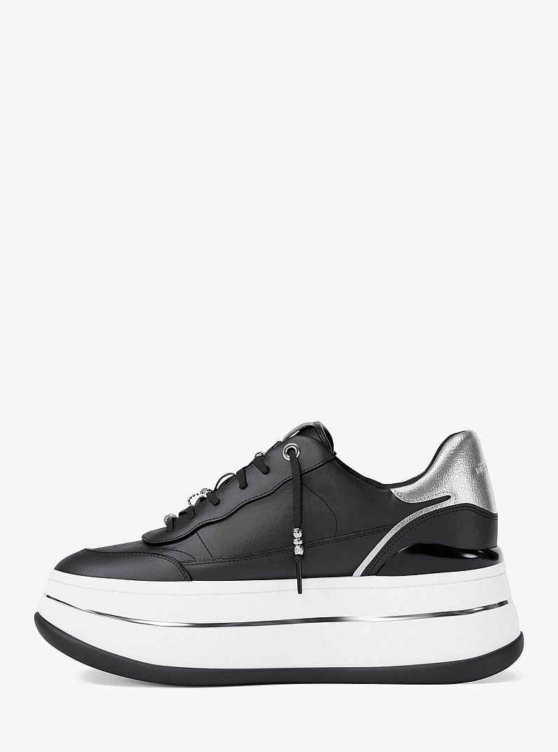 Hayes Embellished Leather Platform Sneaker in BLACK | Michael Kors