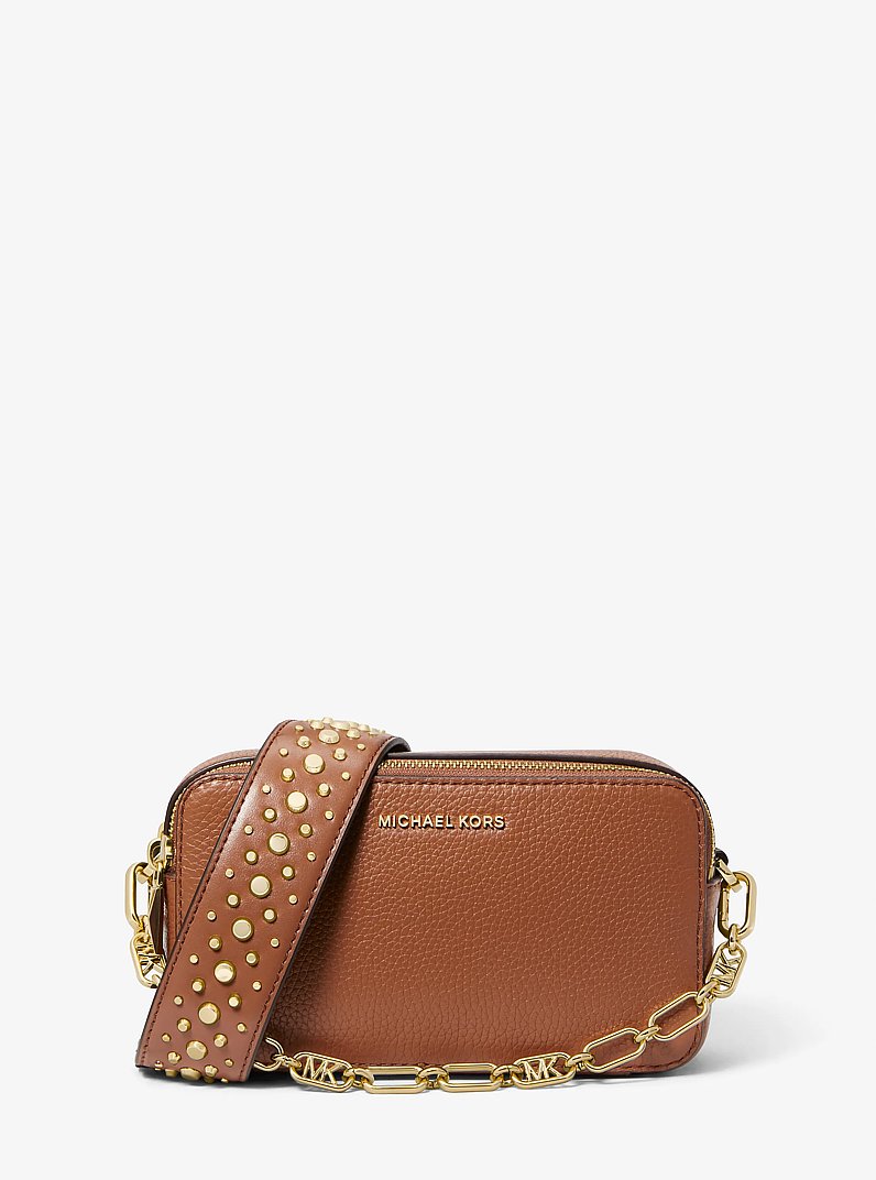 Jet Set Small Pebbled Leather Double-Zip Camera Bag in LUGGAGE | Michael Kors