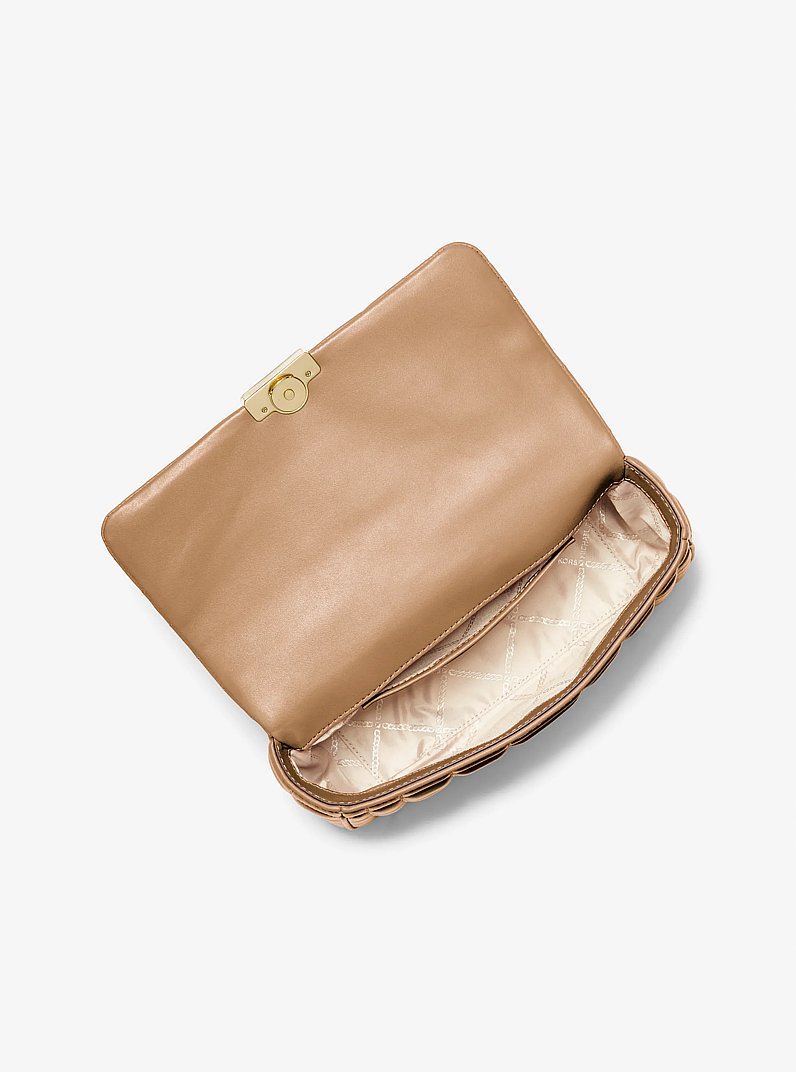 Tribeca Large Quilted Leather Shoulder Bag in HUSK | Michael Kors