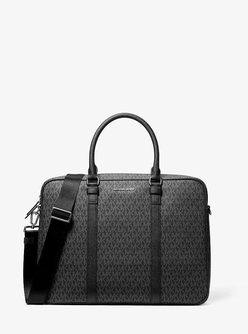 Hudson Medium Signature Logo Briefcase in BLACK | Michael Kors