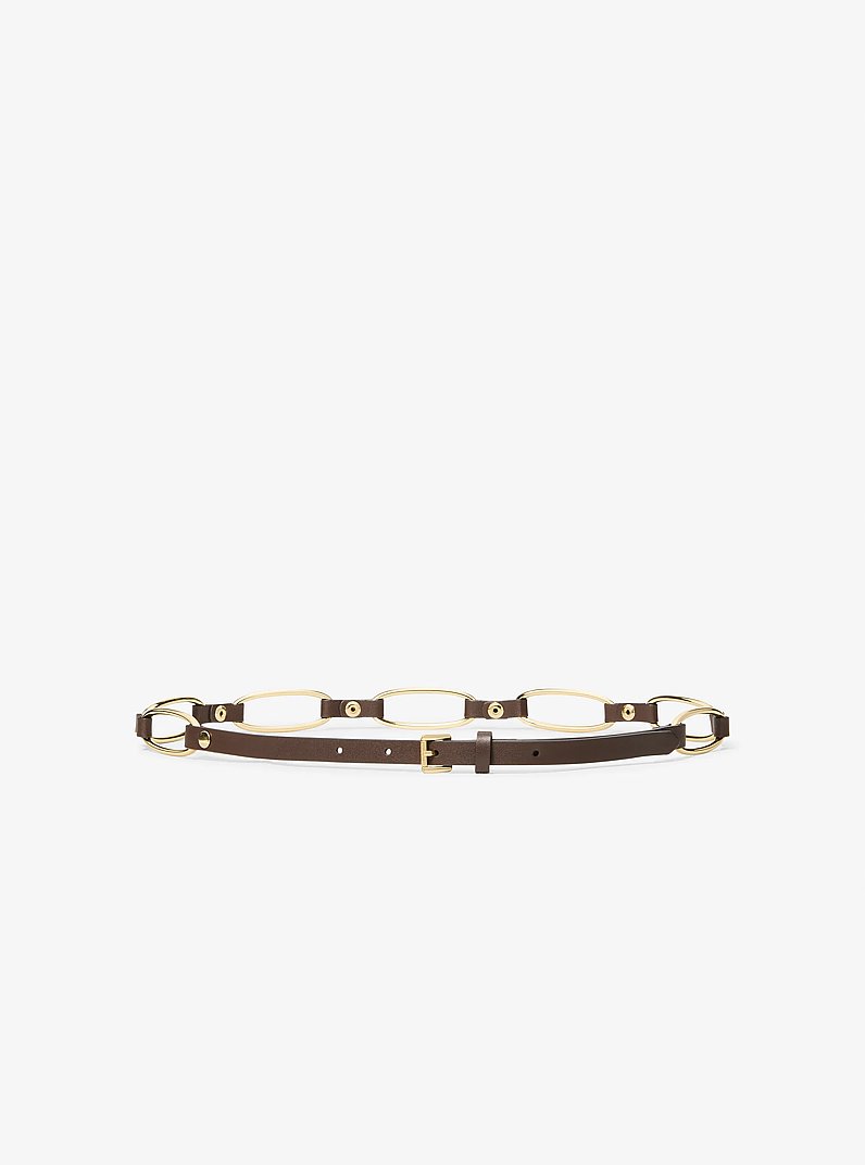 Chain Link Leather Belt in CHOCOLATE | Michael Kors