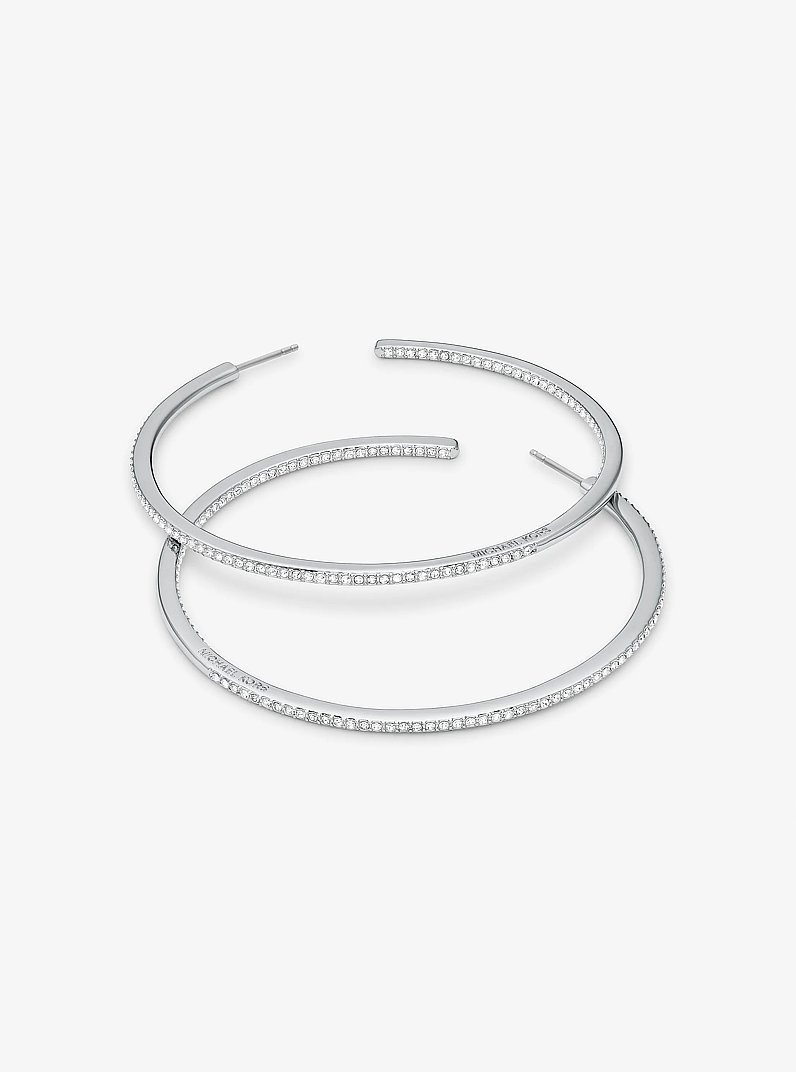 Precious Metal-Plated Brass Pav&eacute; Hoop Earrings