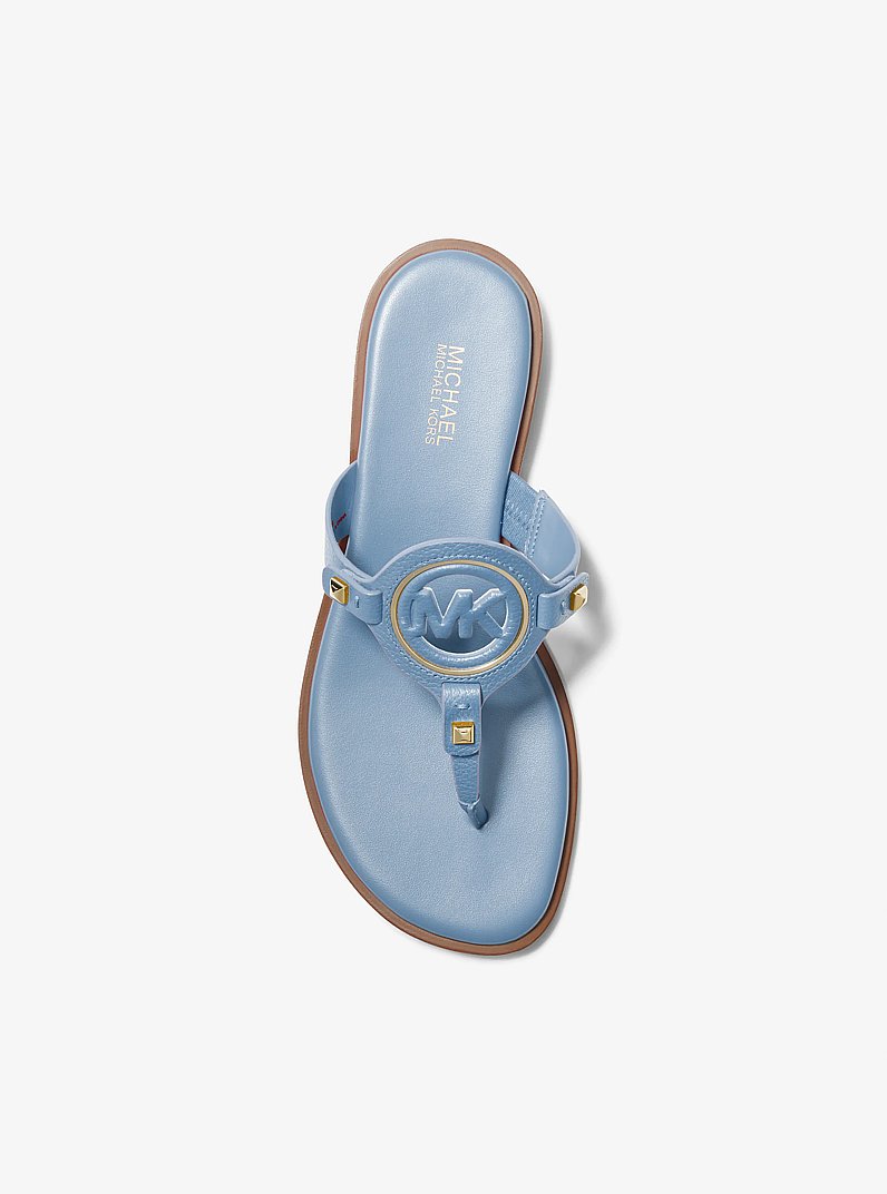 Aubrey Cutout Leather T-Strap Sandal in DENIM | Michael Kors