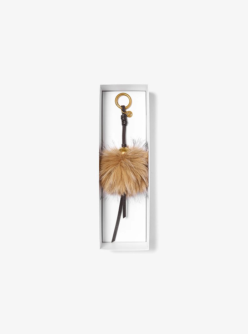 Gold-Tone Bead and Faux Fur Bag Charm in BROWN MULTI | Michael Kors