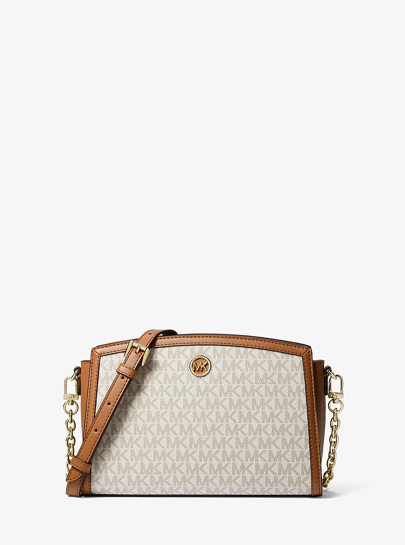 Chantal Large Signature Logo Messenger Bag in VANILLA/ACORN | Michael Kors