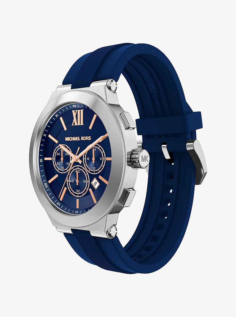 Montre surdimensionn&eacute;e Billie de ton argent avec bracelet en silicone in BLEU MARINE | Michael Kors