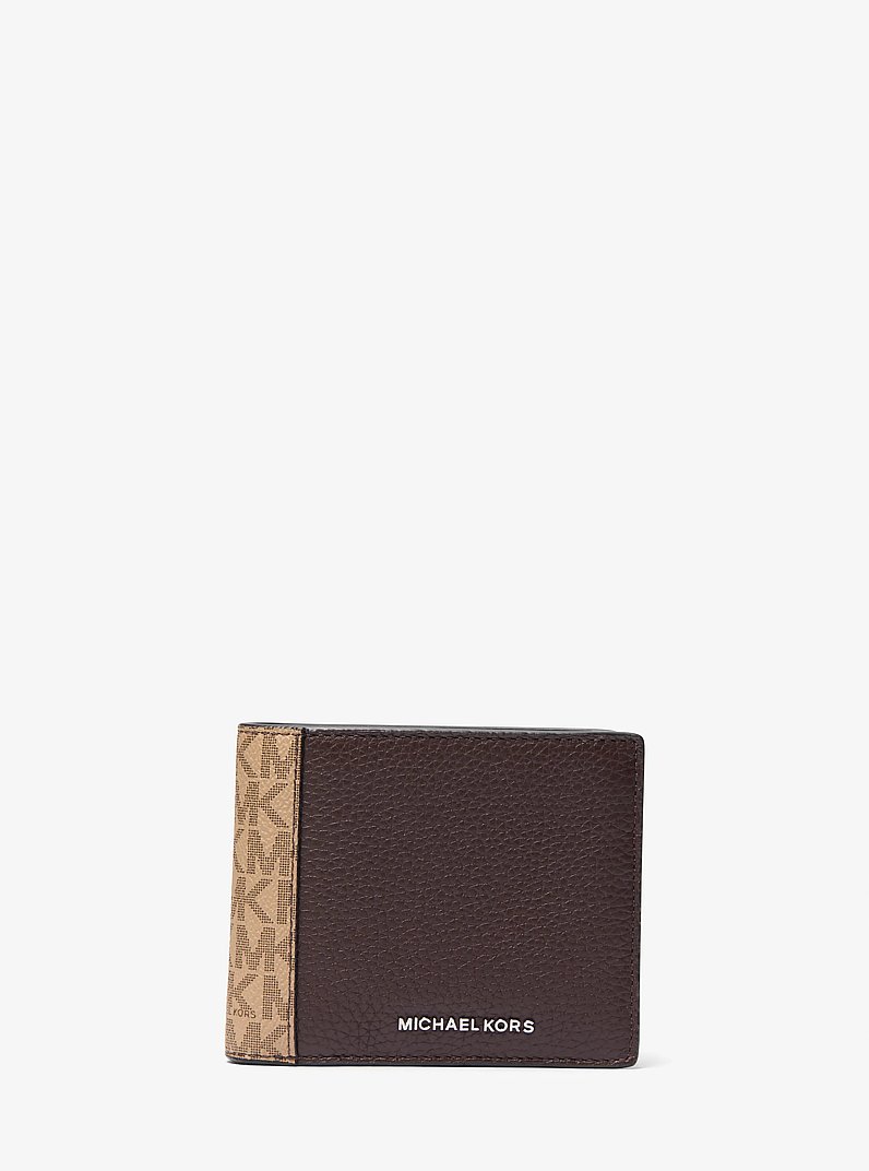 Hudson Leather and Signature Logo Billfold Wallet With Coin Pouch in SHINY ABS | Michael Kors